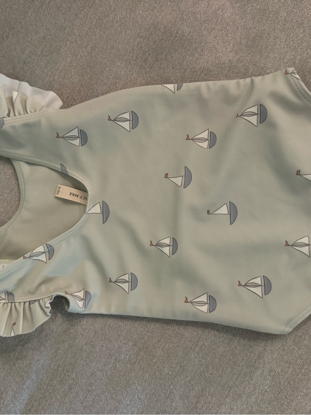 Quince Sage Green Sailboat Ruffle One-Piece Swimsuit - Picture 2 of 2